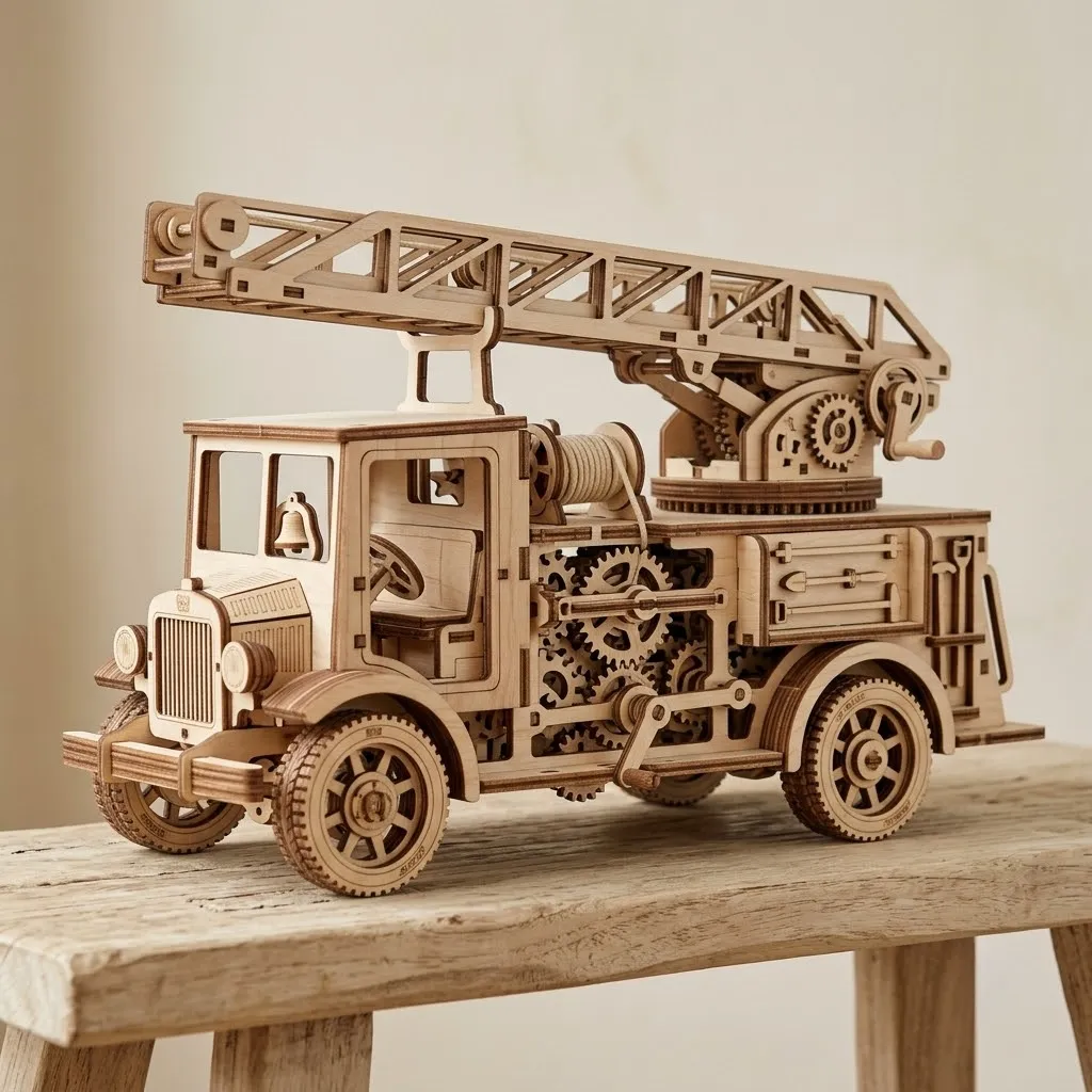 Wooden Mechanical Puzzles Fire Engine